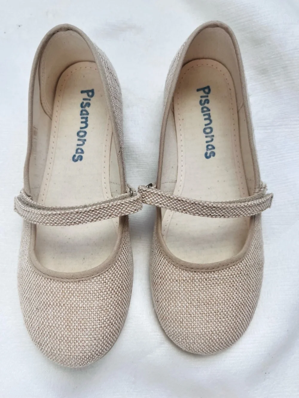 Pisamonas Girls Beige Mary Jane Flats beige natural burlap texture EU size 32